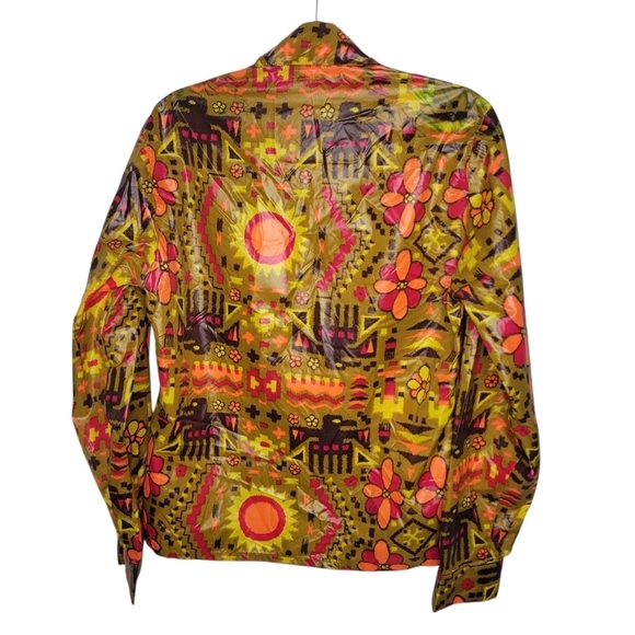 Vintage 70s Neon Psychedelic Print Nylon Long Sleeve Button Down Shirt Size Smal - Picture 2 of 5